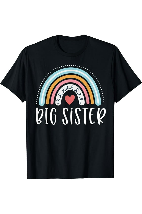 Big Sister Gifts Sibling Family Rainbow Graphic T-Shirt Black 2X-Large