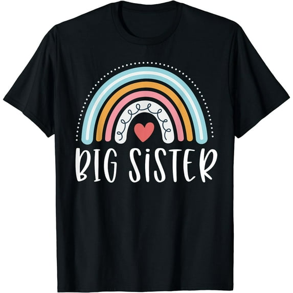 Big Sister Gifts Sibling Family Rainbow Graphic T-Shirt Black 2X-Large