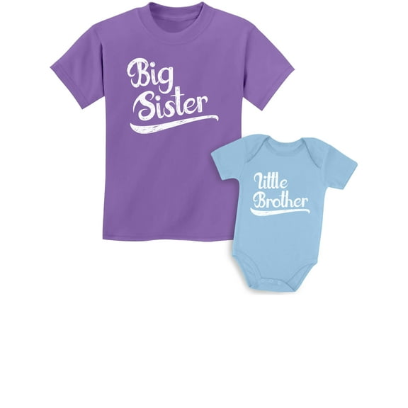 Big Sister Little Brother Matched Outfit - Cute Toddler & Baby Shirts Set - Perfect Sibling Gift - High-Quality Cotton Tees for Kids - Lavender / Baby Aqua Kids Shirt 3T / Baby 6M