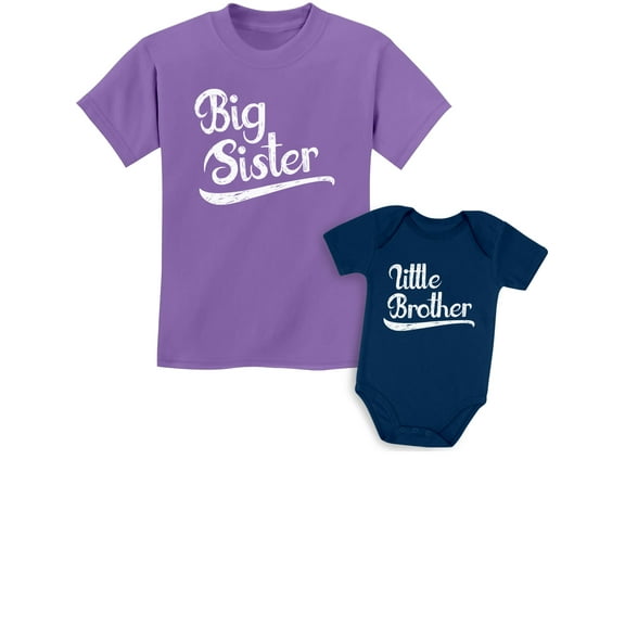 Big Sister Little Brother Matched Outfit - Cute Toddler & Baby Shirts Set - Perfect Sibling Gift - High-Quality Cotton Tees for Kids - Lavender / Baby Navy Kids Shirt 5/6 / Baby 6M