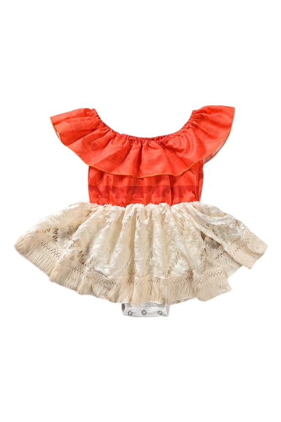 Big Sister Little Sister Matching Outfits Lace Off Shoulder Ruffle Romper Jumpsuit Dress Moana Fancy Dress