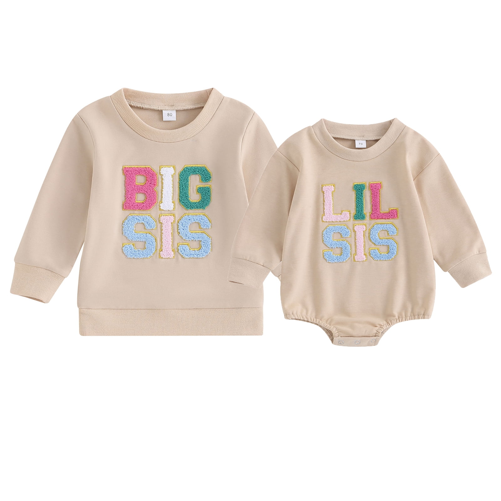 Big Sister Little Sister Matching Outfits Pullover Letter Patch Crew Neck Sweatshirts Rompers Long Sleeve Baby Girl Clothes