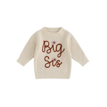 Big Sister Little Sister Matching Sweaters - Letter Embroidered Knit Pullovers For Toddlers & Kids