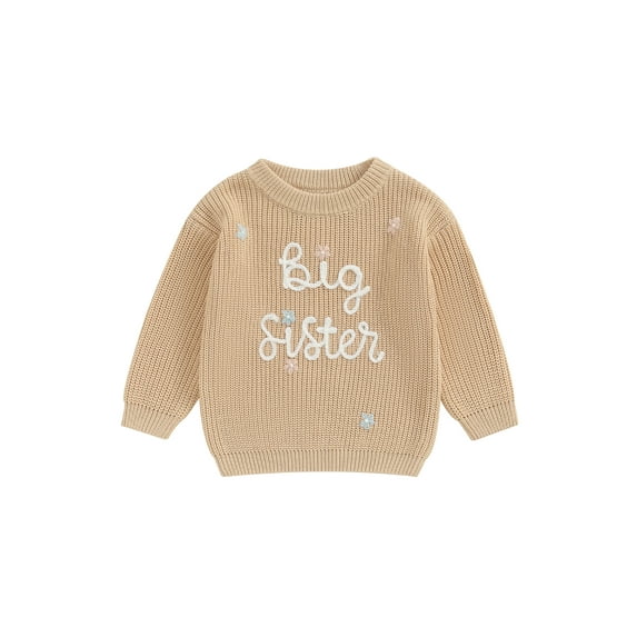 Big Sister Little Sister Matching Outfits Toddler Baby Girl Chunky Knit Sweater Winter Warm Sweatshirt Knitted Pullover Top Clothes