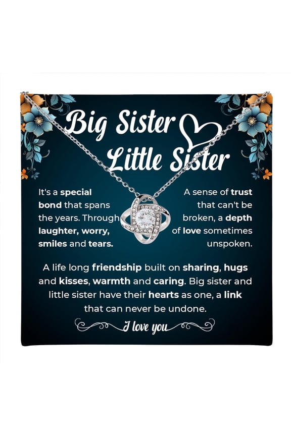 Big Sister Little Sister Necklace, Sisters Birthday Ideas, Sisters Anniversary Wedding Graduation Day, Meaningful Her With Message Card Box #1073, Gold Love Knot Necklace