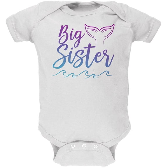 Big Sister Mermaid Tail Ocean Soft Baby One Piece White 9-12 M