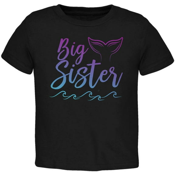 Big Sister Mermaid Tail Ocean Toddler T Shirt Black 3T
