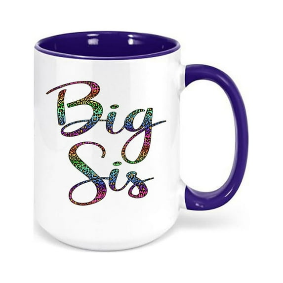 Big Sister Mug, Big Sis Leopard Rainbow, Leopard Print Mug, Big Sis Mug, Gift For Big Sister, Sister Mug, Dishwasher Safe, Sister Coffee Cup, BLUE