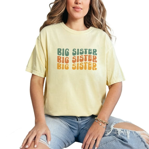 Big Sister, Name for Older Sisters or Girl Siblings, Groovy Retro Wavy Text , Butter Comfort Colors T-Shirt, Medium