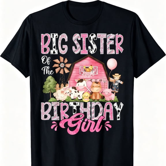 Big Sister Of The Birthday Gi Pink Farm Cow First Birthday T-S1Hirt