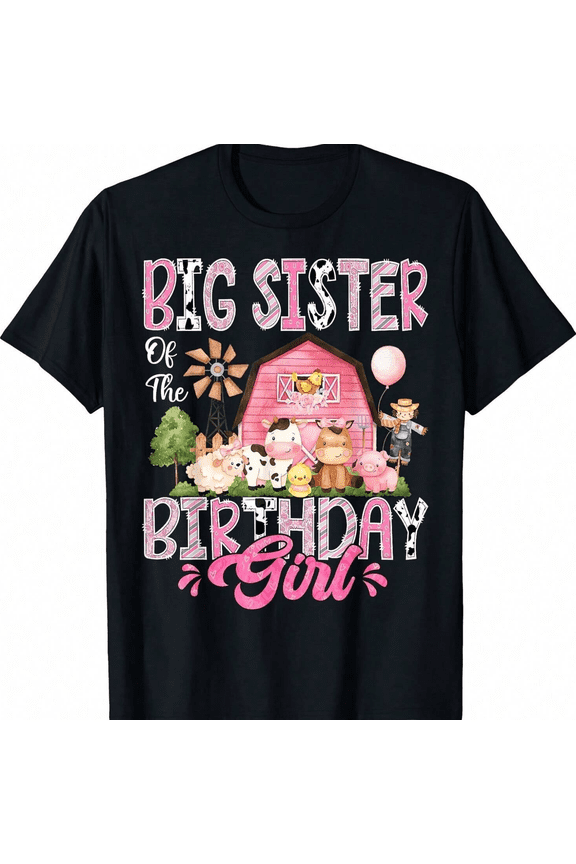 Big Sister Of The Birthday Girl Pink Farm Cow First Birthday T-Shirt.png