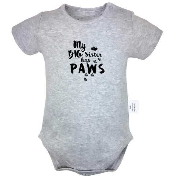 My Big Sister Has Paws Funny Rompers For Babies, Newborn Baby Unisex Bodysuits, Infant Jumpsuits, Toddler 0-24 Months Kids One-Piece Oufits (Gray, 0-6 Months)