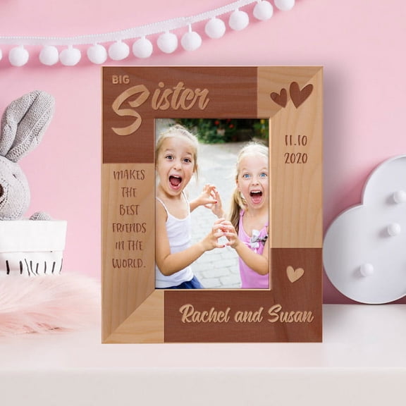Big Sister Personalized Wooden Frame 3 1/2" x 5" Brown (Vertical)