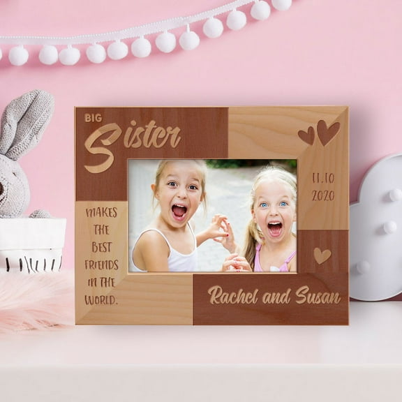 Big Sister Personalized Wooden Frame-5" x 3 1/2" Brown Horizontal