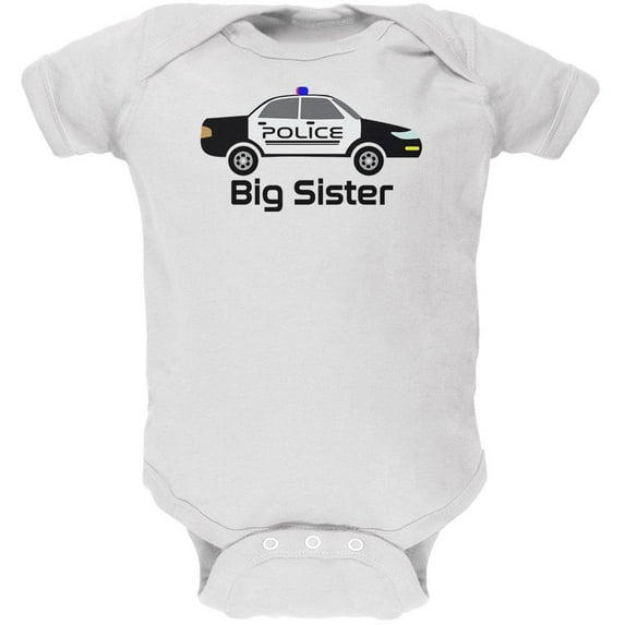 Big Sister Police Car Soft Baby One Piece White 9-12 M