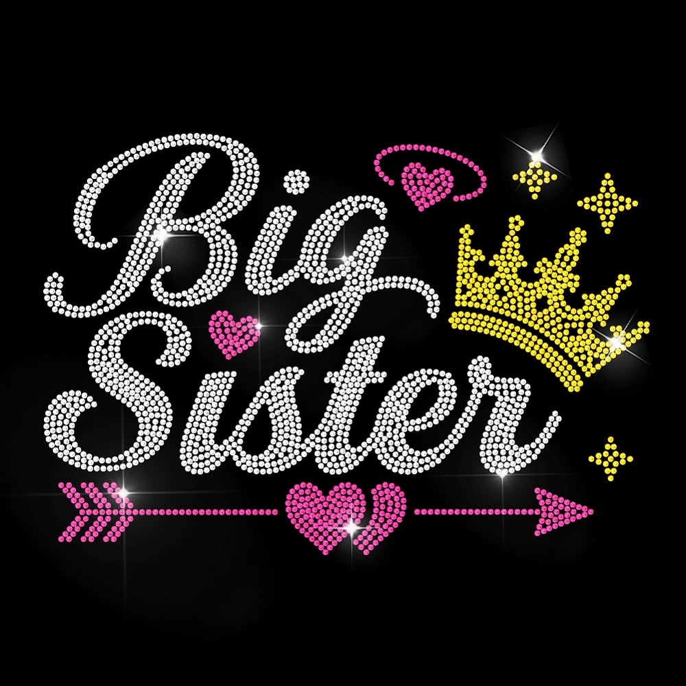 Big Sister Rhinestone Iron on Hotfix Transfer Pink Arrow Heart Heat ...