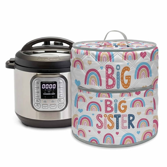 Big Sister Rice Cooker Cover 6 Quart Cartoon Pink Blue Yellow Rainbow Love Heart Pressure Cooker Cover Appliance Protector Dust Case with Pocket and Handle for Kitchen