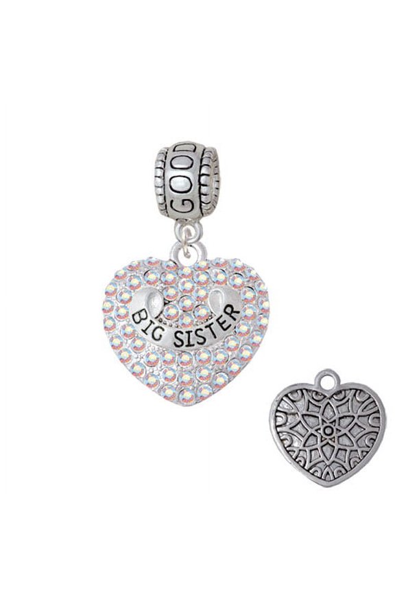 Big Sister Rock on AB Crystal Heart - Good Luck Charm Bead