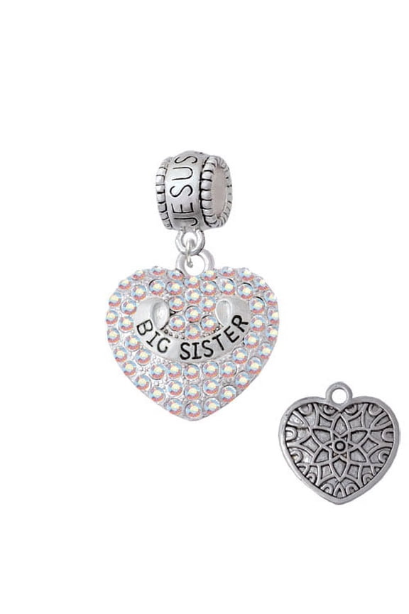 Big Sister Rock on AB Crystal Heart - Jesus Loves Me Charm Bead