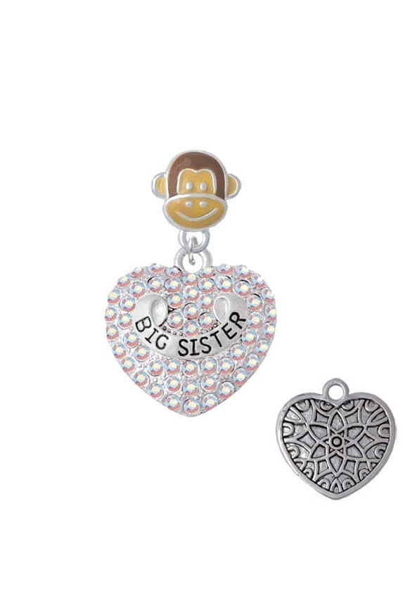 Big Sister Rock on AB Crystal Heart - Monkey Face Charm Bead