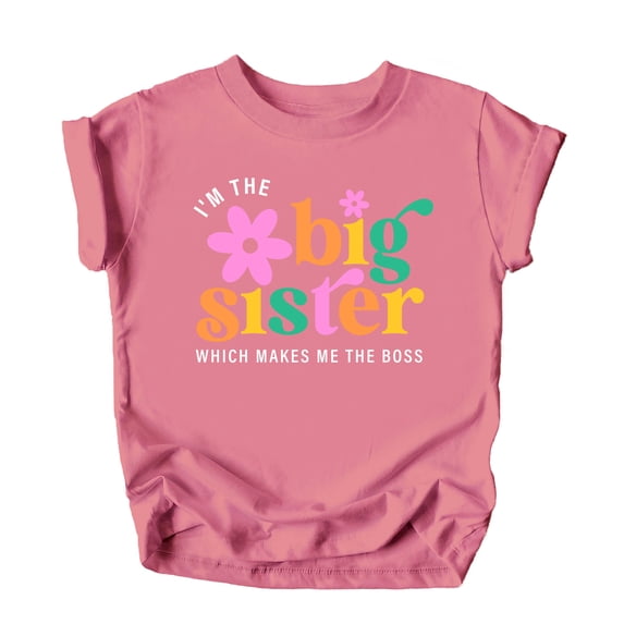 Big Sister Shirt Girls I'm the Big Sister Boss Sibling Reveal Tee, Mauve Shirt, Youth M