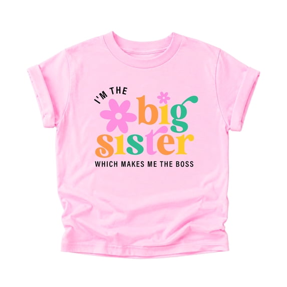 Big Sister Shirt Girls I'm the Big Sister Boss Sibling Reveal Tee, Pink Shirt, 5-6