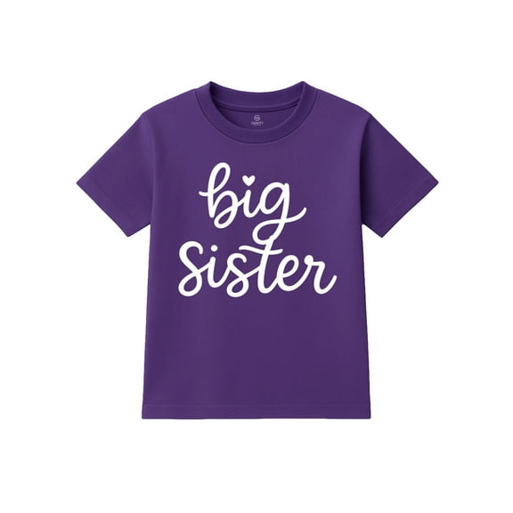 Big Sister Shirt for Girls Toddler Youth – Cute Sibling Announcement Tee for Baby Reveal, Purple 3T