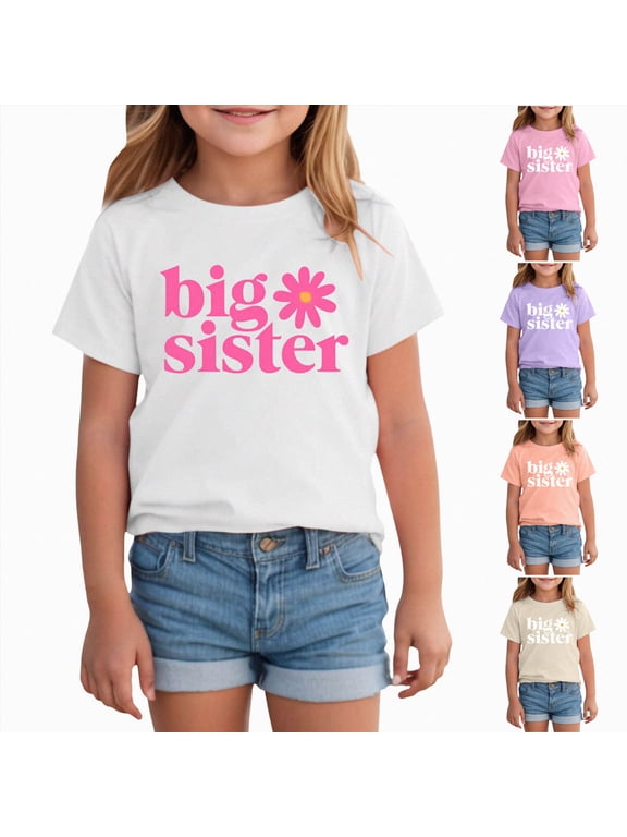 Big Sister Shirts Toddler Baby Girl Embroidered Promoted to Big Sis Announcement T-Shirt Short Sleeve Tee Tops for Big Girls 11-12 Years