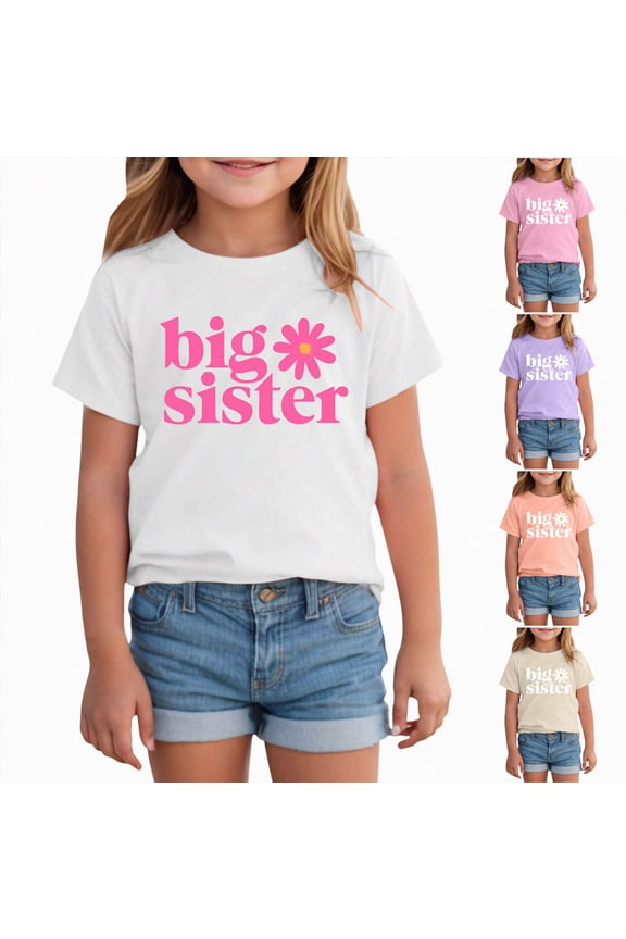 Big Sister Shirts Toddler Baby Girl Embroidered Promoted to Big Sis Announcement T-Shirt Short Sleeve Tee Tops for Little Girls 3-4 Years