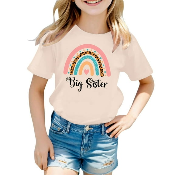 Big Sister Shirts for Girls Rainbow Printed Adorable Short Sleeve Casual Stylish Daliy T Shirts Size 1 Y-2 Y