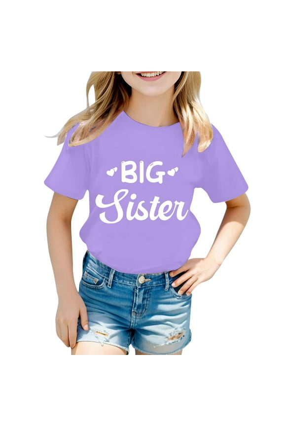 Big Sister Shirts for Girls Stylish Casual Letter Printed Short Sleeve Adorable T Shirt Top Size 10 Y-12 Y