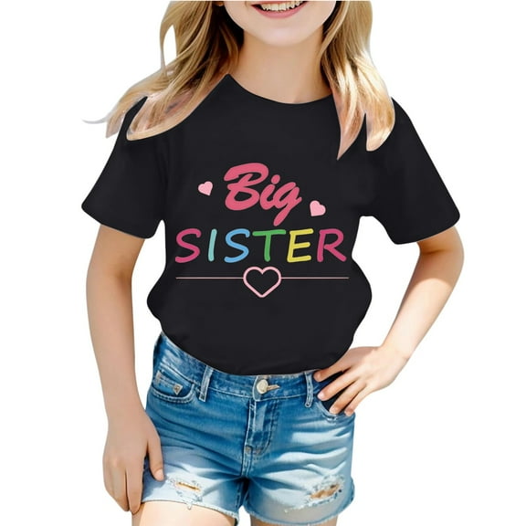 Big Sister Shirts for Girls Stylish Casual Letter Printed Short Sleeve Adorable T Shirt Top Size 3 Y-4 Y