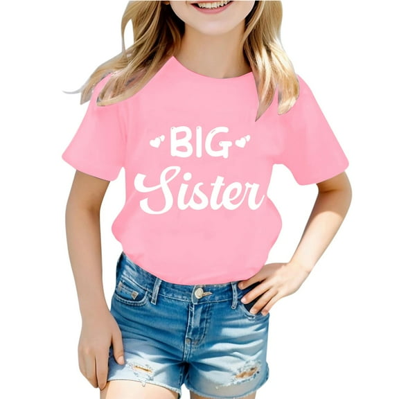 Big Sister Shirts for Girls Stylish Casual Letter Printed Short Sleeve Adorable T Shirt Top Size 4 Y-5 Y