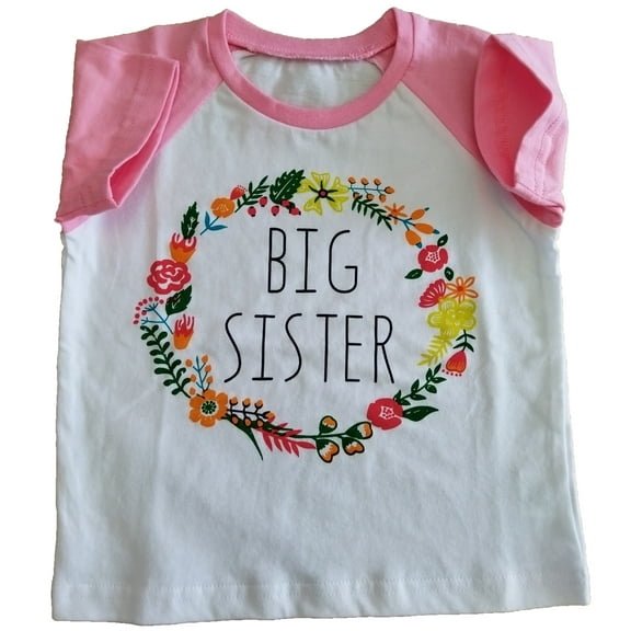 Big Sister Short Sleeve Shirts Toddler Girls Easter Floral Raglan Tees Kids Birthday Holiday Garland Tops Little Girl Summer Cotton Clothes, Sizes 2-7T