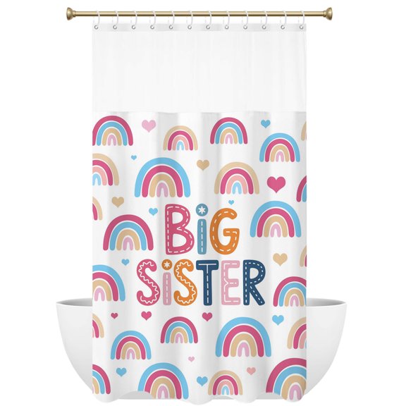 Big Sister Shower Curtain with See Through Top Window Cartoon Pink Blue Yellow Rainbow Love Heart Waterproof Fabric Shower Curtains for Bathroom with 12 Hooks Hotel & Spa Decor 36x72 inches