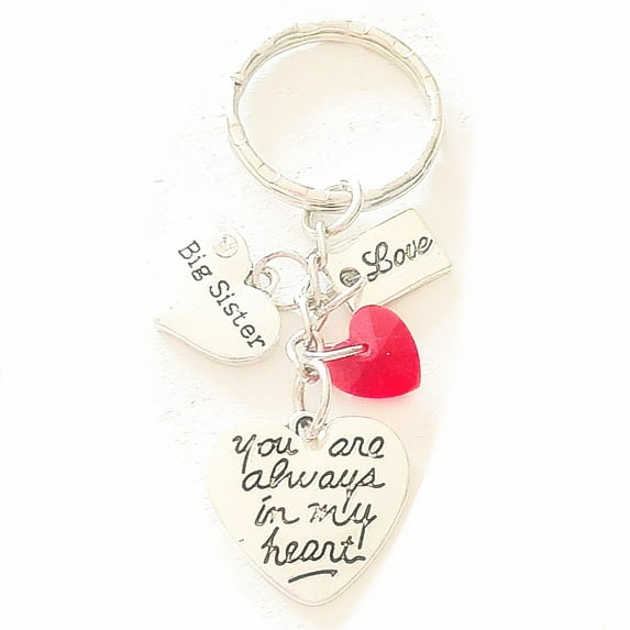 Big Sister Silver Charm Keychain You Are Always in My Heart Personalized Gift of Love