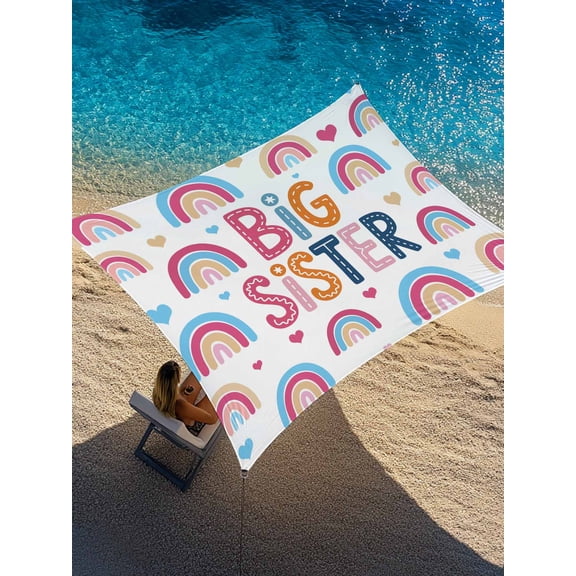 Big Sister Sun Shade Sail 8' x 10', Cartoon Pink Blue Yellow Rainbow Love Heart Rectangle Outdoor Sunshade Canopy, Waterproof UV Block Patio Covers for Garden Yard Beach