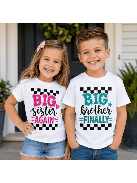 Big Sister and Big Brother Again Shirt, Matching Family Shirts, Sibling Pregnancy Announcement Outfit, New Baby Reveal Gift for Sister and Brother