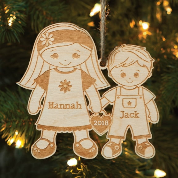 Big Sister and Little Brother Personalized Wood Christmas Ornament