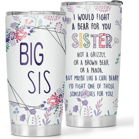 Big Sisters Gifts From Sister Brother - 20oz BIG SIS Tumblers Gifts For Big Sisters - Birthday Valentines Chrismas Gifts For Soul Sisters Besties Best Friends, 1 Piec