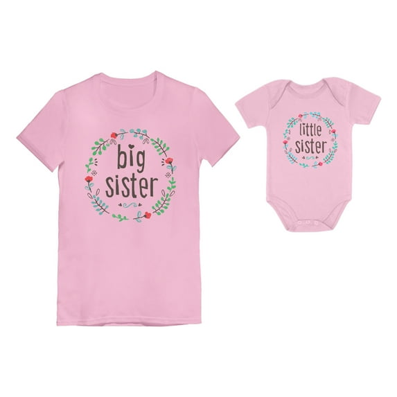 Big Sisters and Little Sisters Sibling Set Girls Shirts Gift For Daughters Set Toddler/Kids Girls' Fitted T-Shirt Pink 4T / Baby Bodysuit Pink 18M (12-18M)