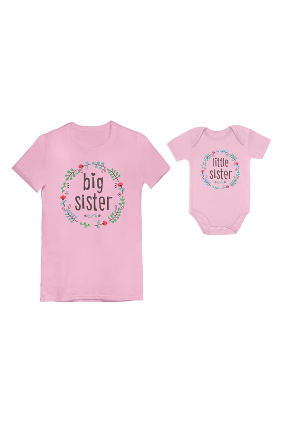 Big Sisters and Little Sisters Sibling Set Girls Shirts Gift For Daughters Set Toddler/Kids Girls' Fitted T-Shirt Pink 2T / Baby Bodysuit Pink Newborn (0-3M)