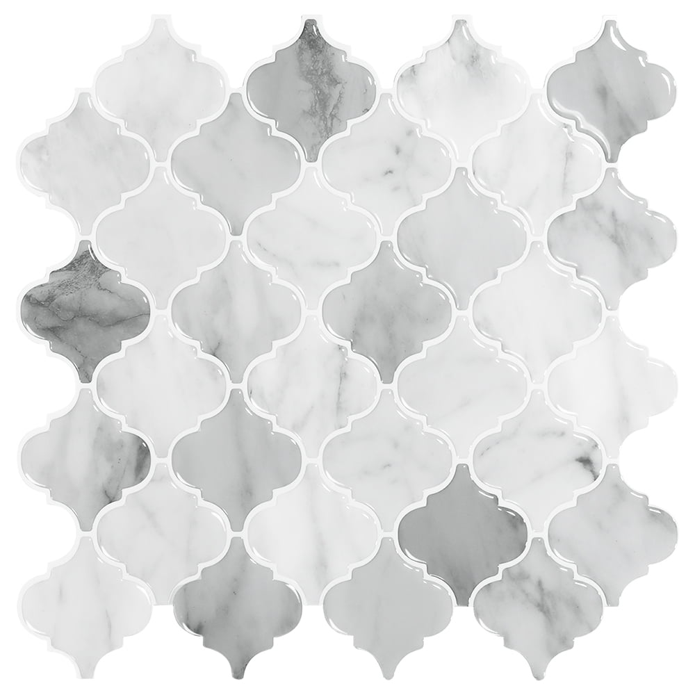 12'' x 12'' Gray and White Marble Peel and Stick Mosaic Tile