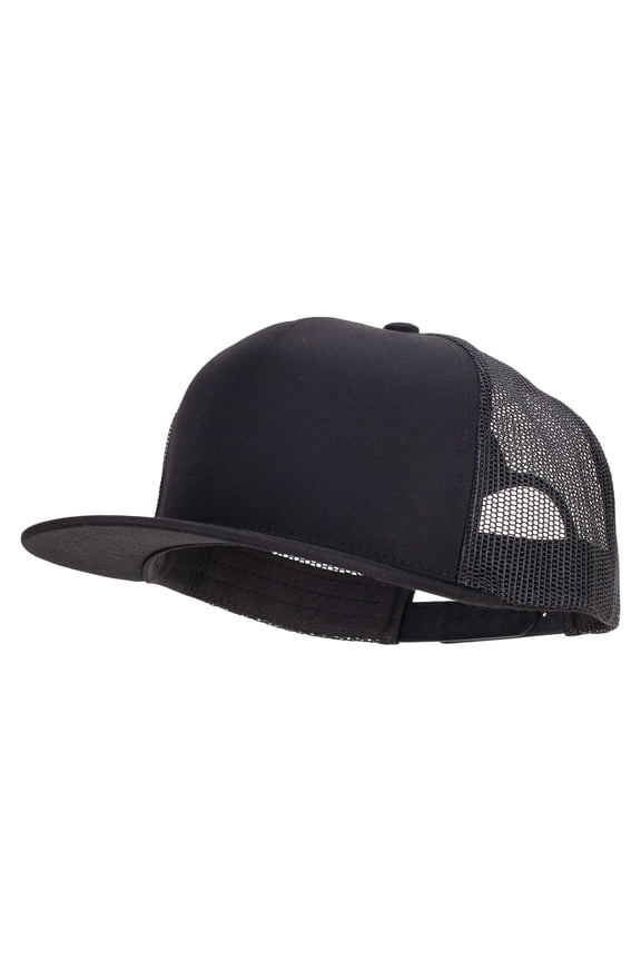 Big Size 5 Panels Mesh Flat Bill Snapback - Black XL-3XL