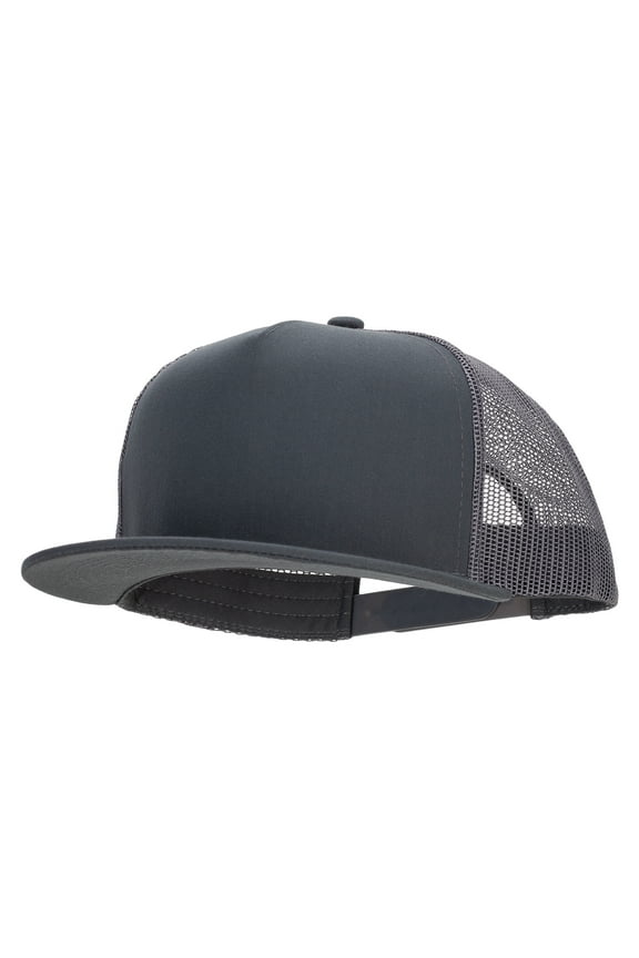 Big Size 5 Panels Mesh Flat Bill Snapback - Dk Grey XL-3XL