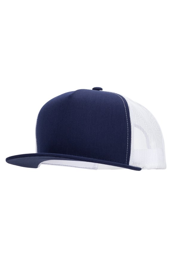 Big Size 5 Panels Mesh Flat Bill Snapback - Navy White XL-3XL