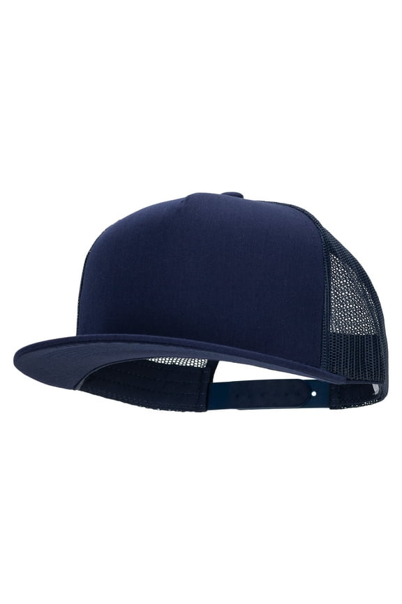 Big Size 5 Panels Mesh Flat Bill Snapback - Navy XL-3XL