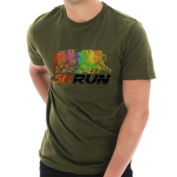 Big Size 5K Running Graphic Design Unisex Ring Spun Combed Cotton Short Sleeve Deluxe Jersey T-Shirt - Army Green 2XL