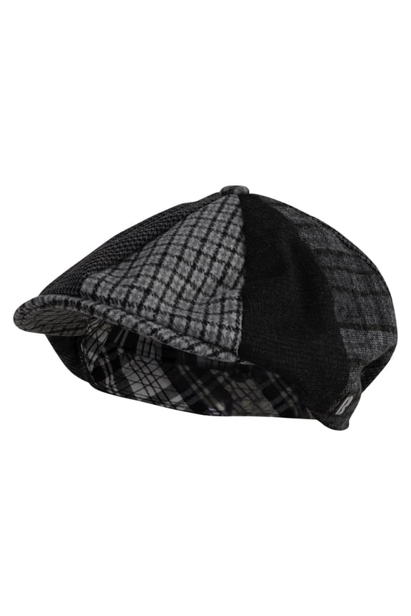 Big Size 8 Panel Patchwork Newsboy Hat - Black Charcoal 2XL-3XL