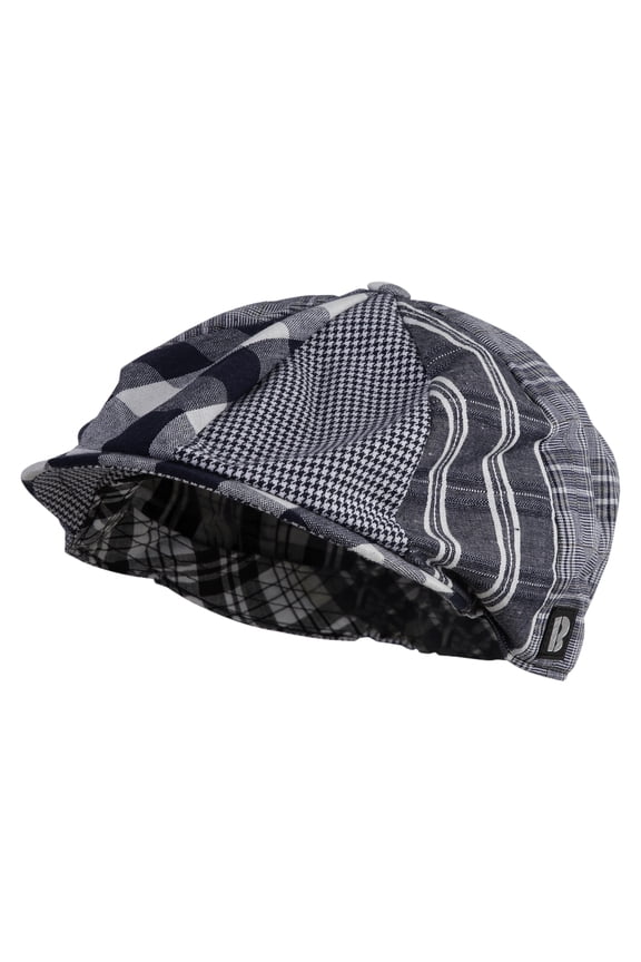 Big Size 8 Panel Spring Patchwork Newsboy Hat - Navy White Charcoal 2XL-3XL